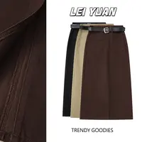 咖色牛仔半身裙女秋季流行新款高腰显瘦时尚百搭后开衩裙子2025