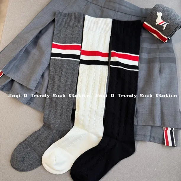 秋季新款螺纹横杠镂空袜子女小腿袜JK学院风长筒堆堆袜