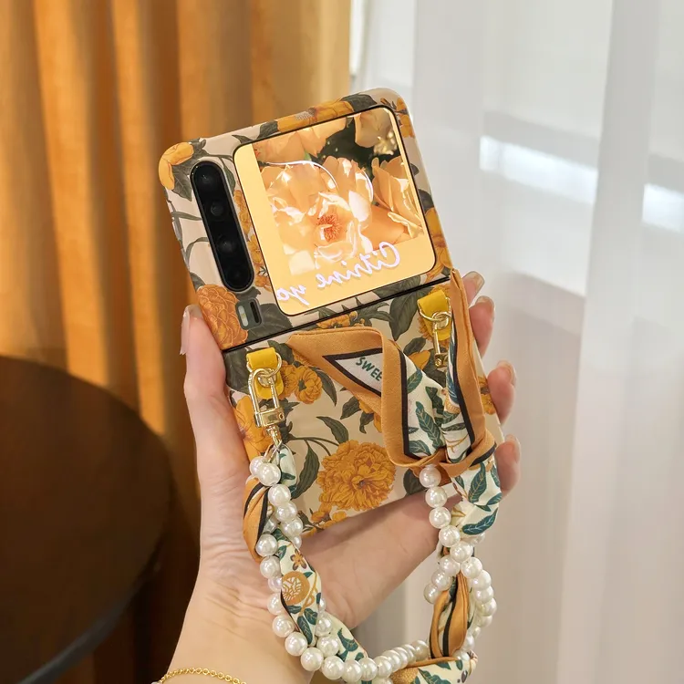 适用华为Pura X手机壳折叠屏复古黄色花朵p50pocket2小米mixflip2