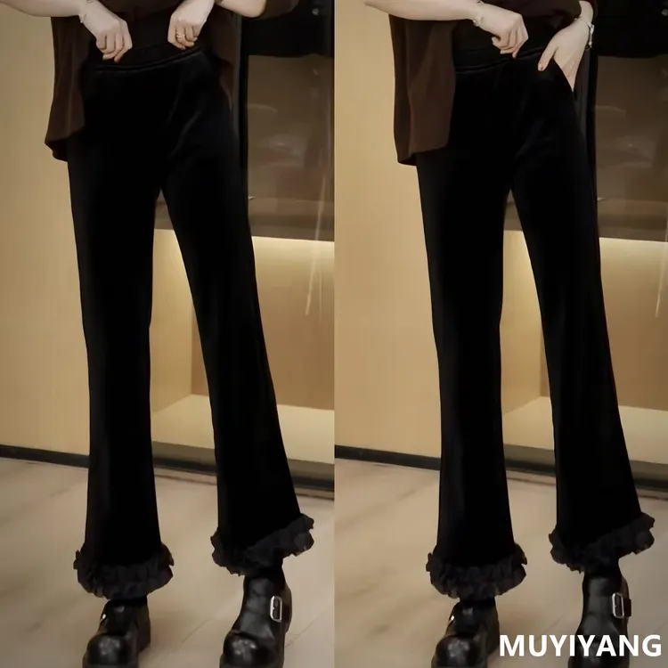 【加厚】小众高级感下摆拼接花边高定版休闲裤 裤长93 25-632#