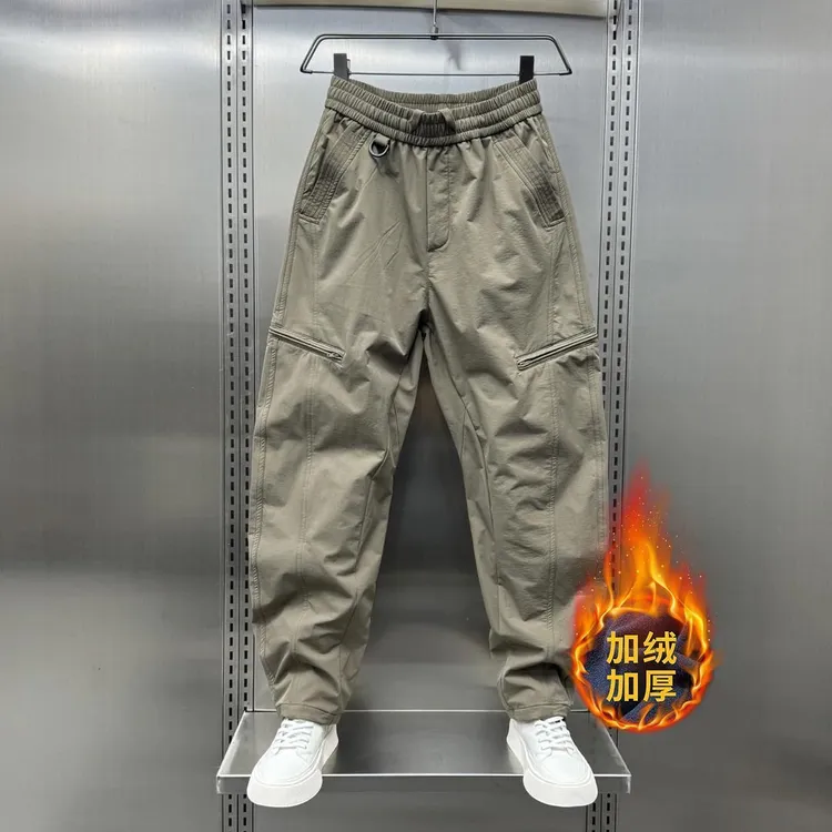 秋冬新款弯刀男士休闲加厚休闲裤加绒宽松裤子工装裤潮流痞帅直筒