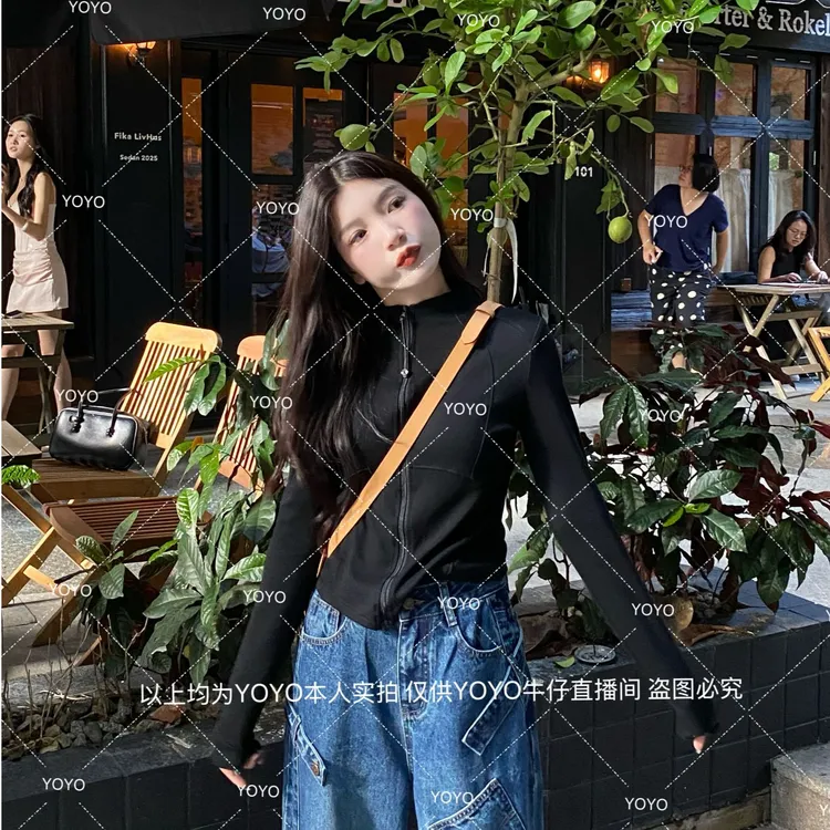 YOYO自制【解构曲线】秋款2025显瘦时尚百搭休闲拉链长袖上衣外套