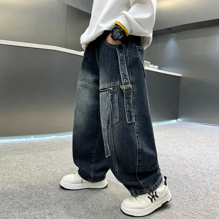 男童裤子春秋款2025新款儿童秋装宽松牛仔裤中大童男孩阔腿直筒裤