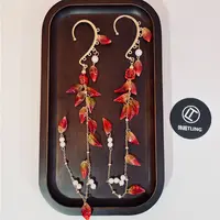 后花园耳挂，原创琉璃超仙长流苏仙气红色耳挂发饰（6069）