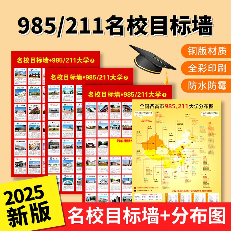 2025年新款名校目标墙贴985211高考重点大学目标激励挂图