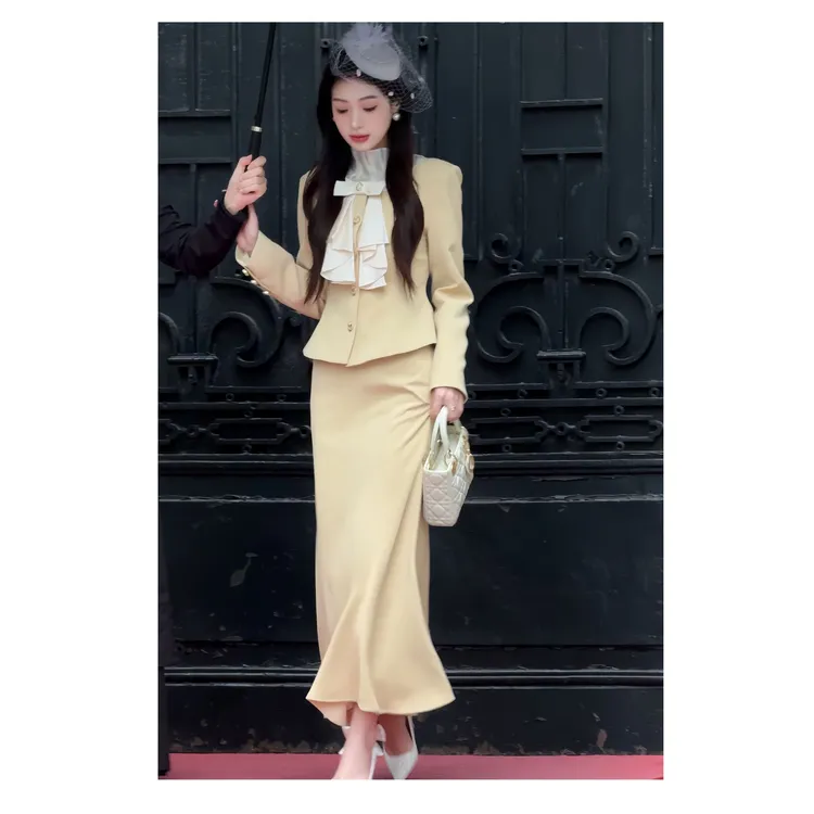 【小千金】名媛小香丝带鱼尾套装 L250909