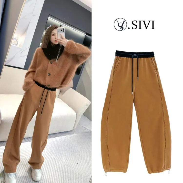 熙薇【绒暖绣迹】2025冬季新款时尚加绒刺绣工艺休闲裤H6299