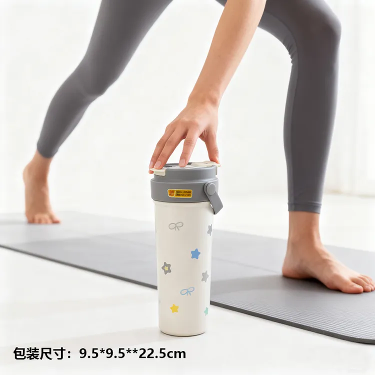 便携大容量双饮保温杯女士咖啡杯可爱学生运动水杯316不锈钢带盖
