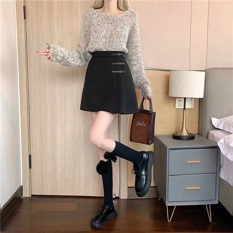 小个子显瘦百搭a型半身裙网红短裙X型高腰裙子秋冬洋气A字时尚