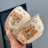 【圆和圈】】出口尾单 卡皮巴拉灰边5寸+6寸陶瓷碗 喝汤吃面碗两个装