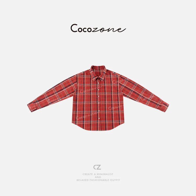 COCO ZONE 刘一一 “风格衬衣”格子撞色休闲长袖衬衫CD1A0554