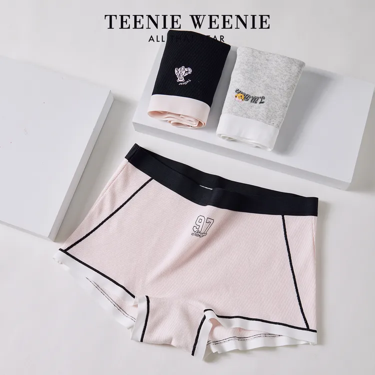 Teenie Weenie小熊平角内裤女2025新款纯棉10A抑菌中腰四角短裤