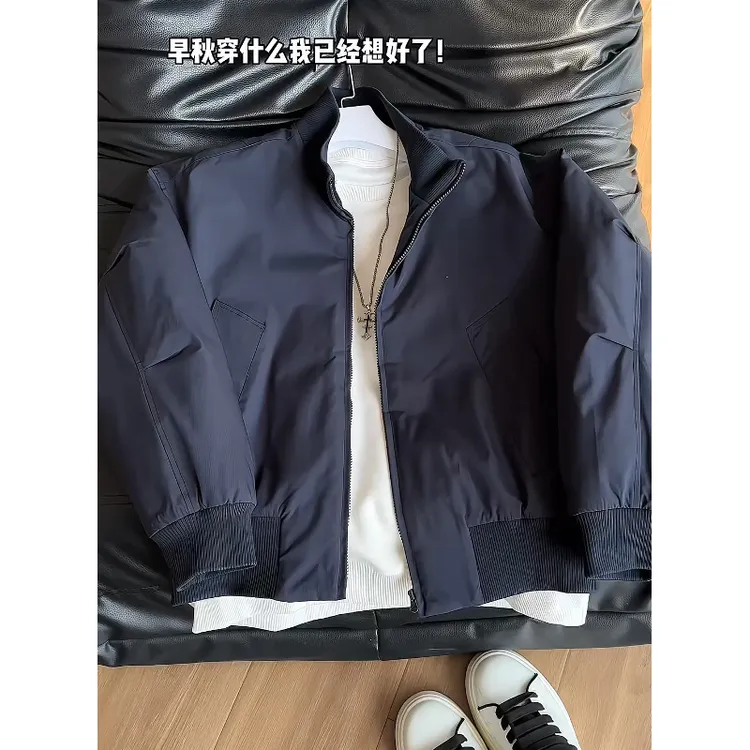 藏青色美式飞行员夹克外套男款秋冬季正肩立领棉衣短款夹棉棒球服