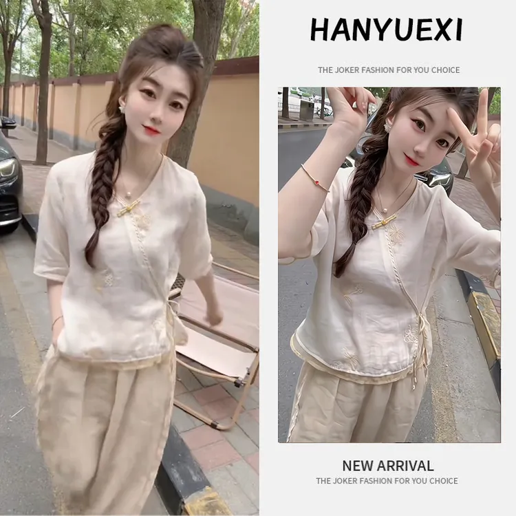 【现货】夏季一整套女装2025年新款韩版减龄短袖上衣休闲裤两件套