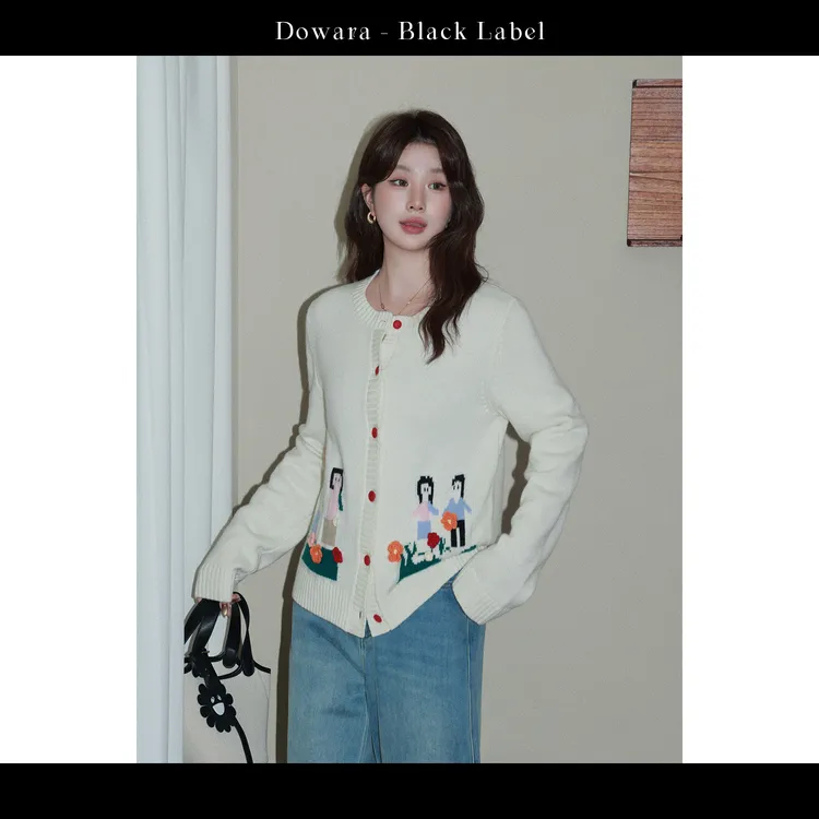 现货大婉酱黑标【童趣】小众绵羊毛重工手工钩花保暖毛织上衣 0499D