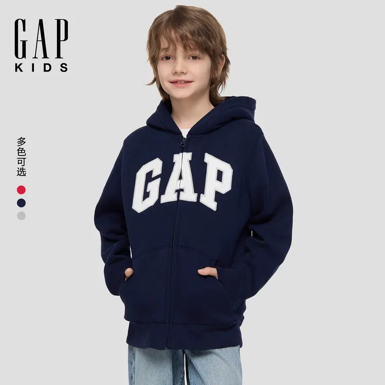 Gap男女童2025秋季新款仿羊羔绒拉链连帽卫衣儿童装789866/790006