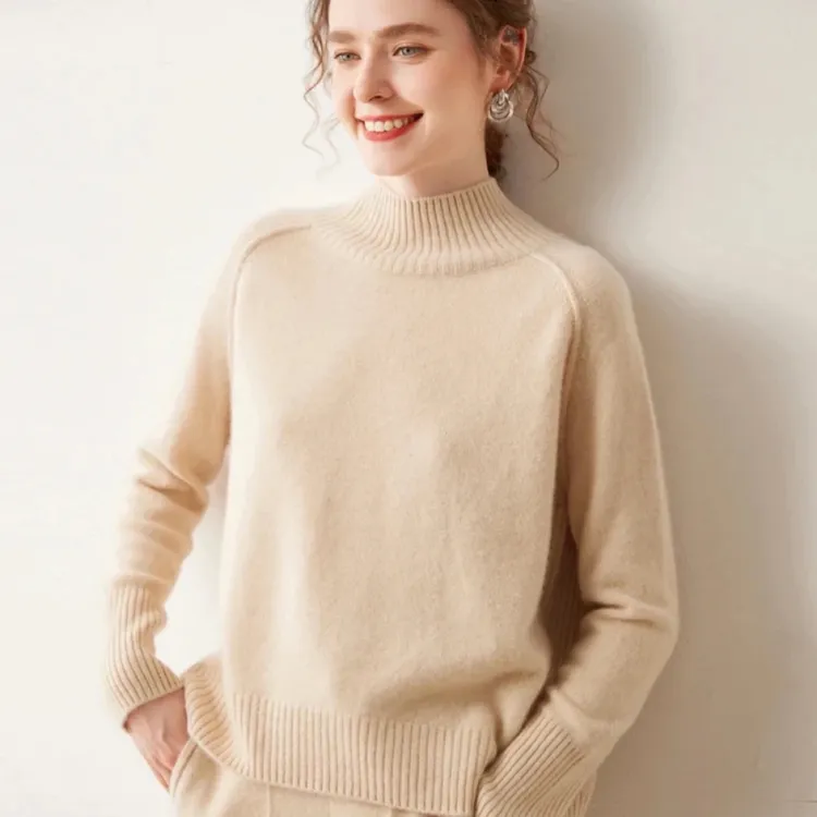牛货！慵懒风双股加厚中高领套头羊绒衫百搭显瘦宽松长袖针织打底