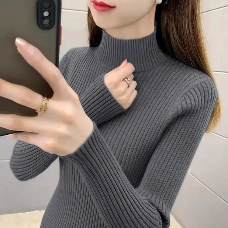半高领毛衣女秋冬2025新款内搭修身纯色打底衫高级感显瘦针织上衣