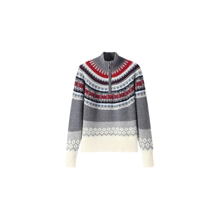 【七爷May专属】秋冬费尔岛撞色提花100%绵羊毛可翻领可立领毛衣