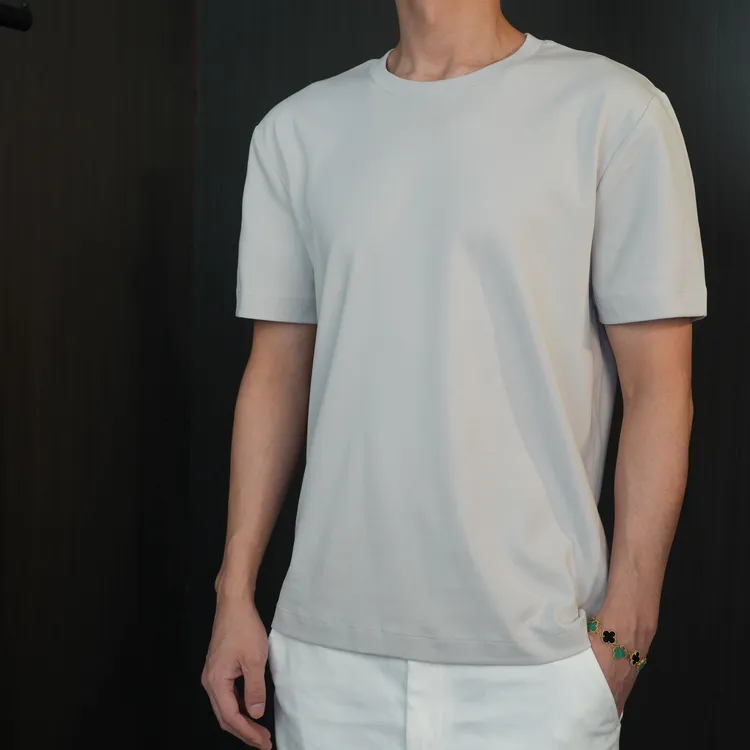 LP4900版灰青色老钱风休闲圆领男士T恤夏季舒适透气凉感百搭T恤