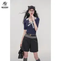 清-毛妮【街拍密码】配腰带撞色休闲裤女早秋短裤 L2118