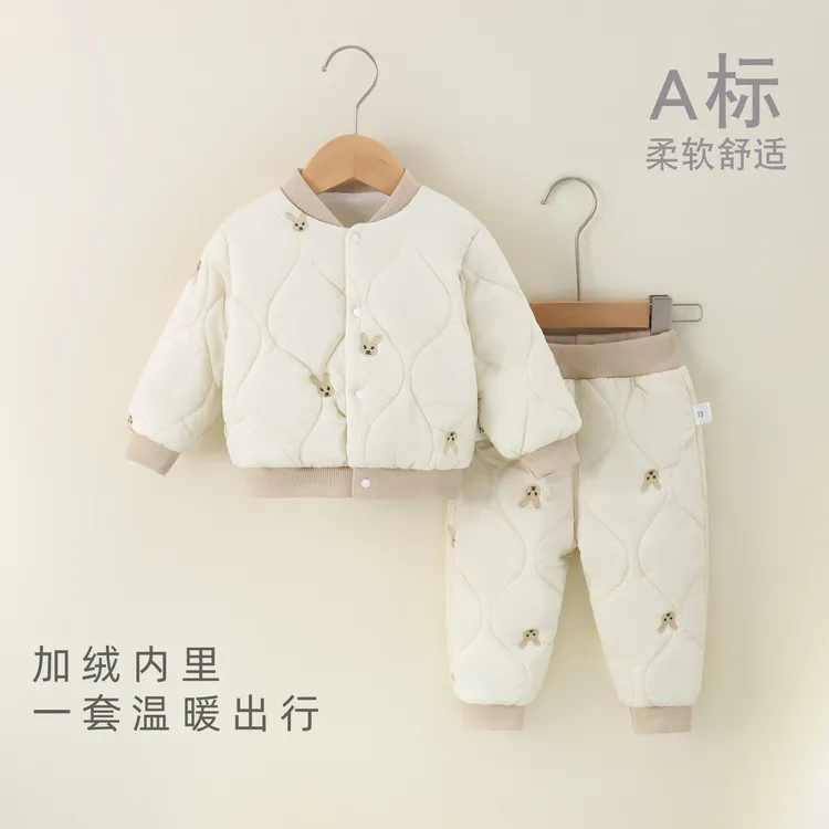 婴儿冬季加绒加厚保暖套装婴幼儿轻盈无压感舒适柔软宝宝居家外出