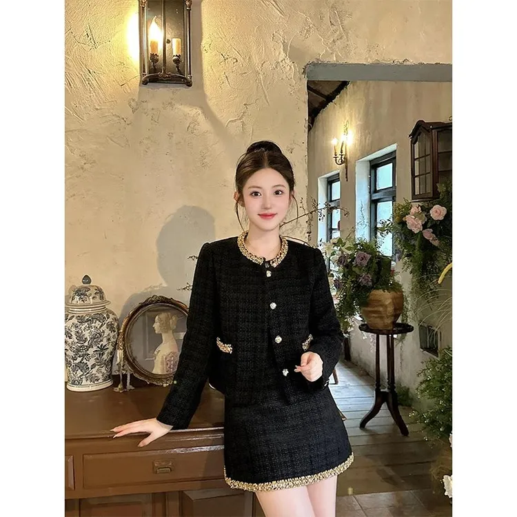 小香风套装秋冬高级感名媛气质富家千金穿搭毛呢短裙两件套超好看