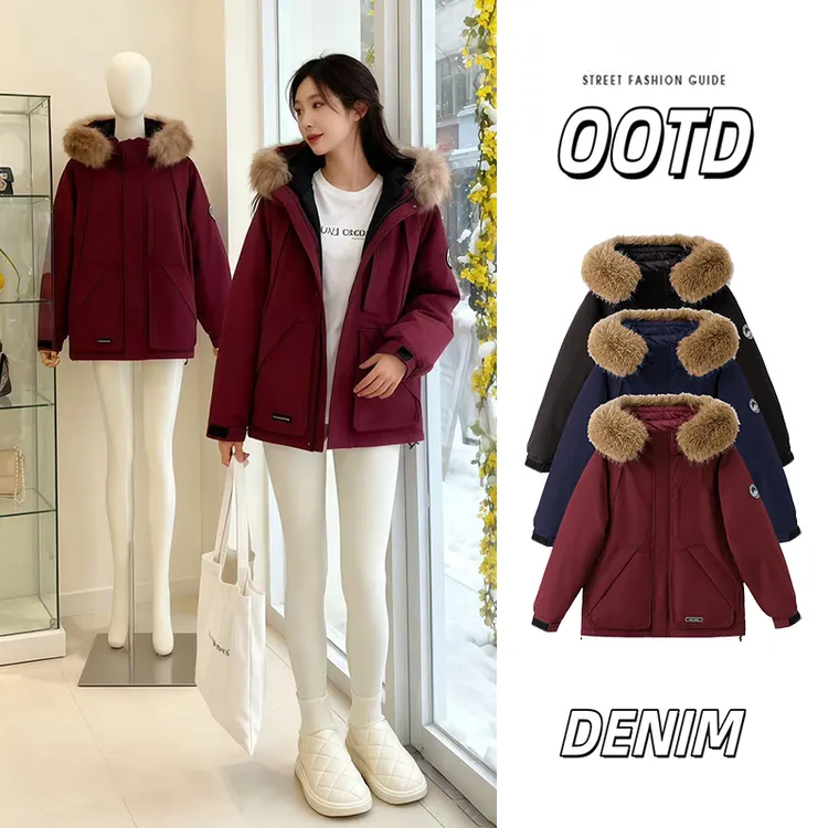 工装派克服女冬季2025新款小个子大毛领连帽重工加厚保暖棉衣棉服
