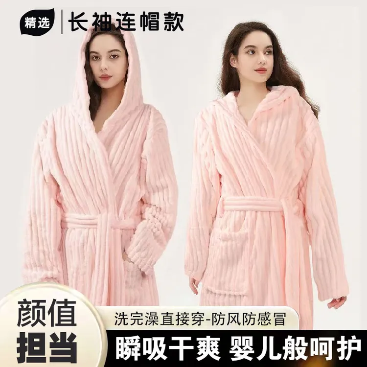 可穿式浴巾带帽子加大浴袍女冬季吸水速干带帽浴巾女士可穿可裹