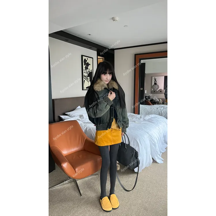 【AYOBE】小贤 复古做旧千禧感时髦轻奢单品90白鸭绒牛仔外套