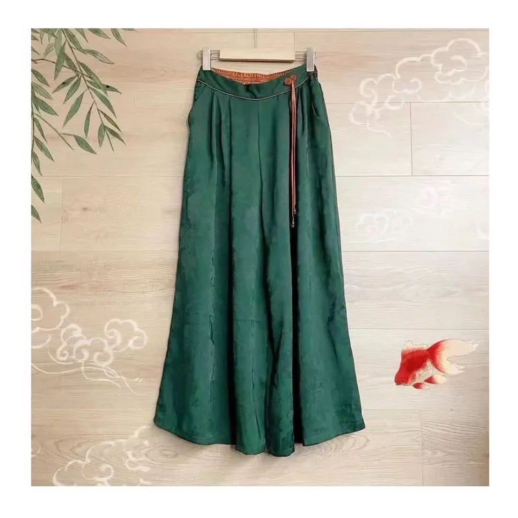 ao zhen 高级感显贵气~柔滑新中式阔腿裤女高腰流苏裙裤
