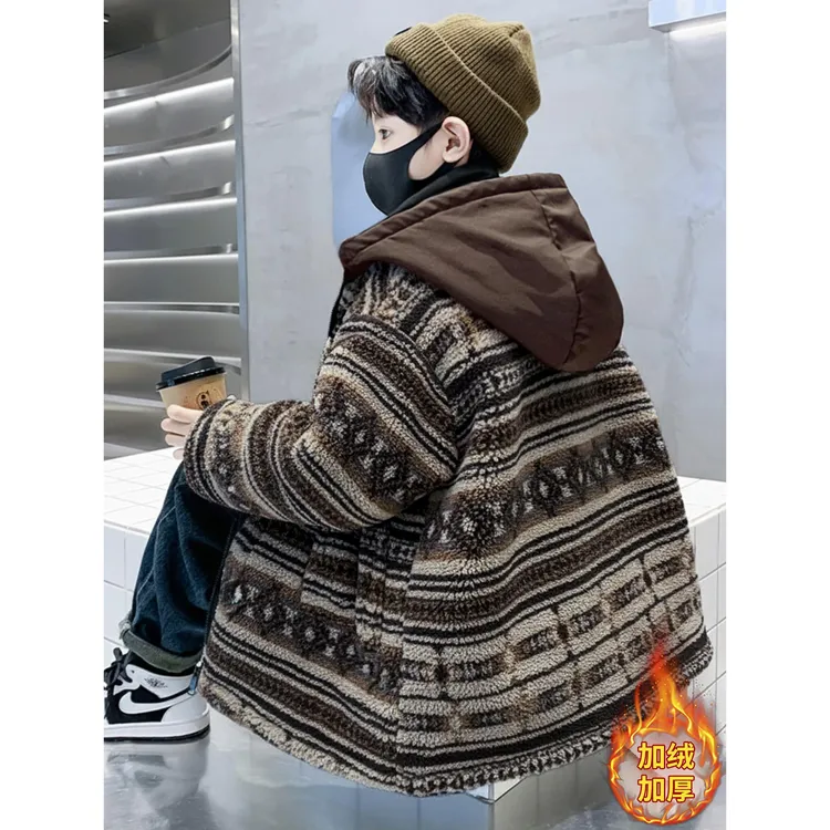 儿童装男童冬装加绒外套2025新款中大童秋冬款男孩加厚冬季毛毛衣