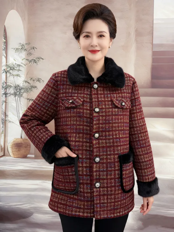 冬装新款保暖加厚中老年女装喜庆中老年外套中长款-木棉树MMS