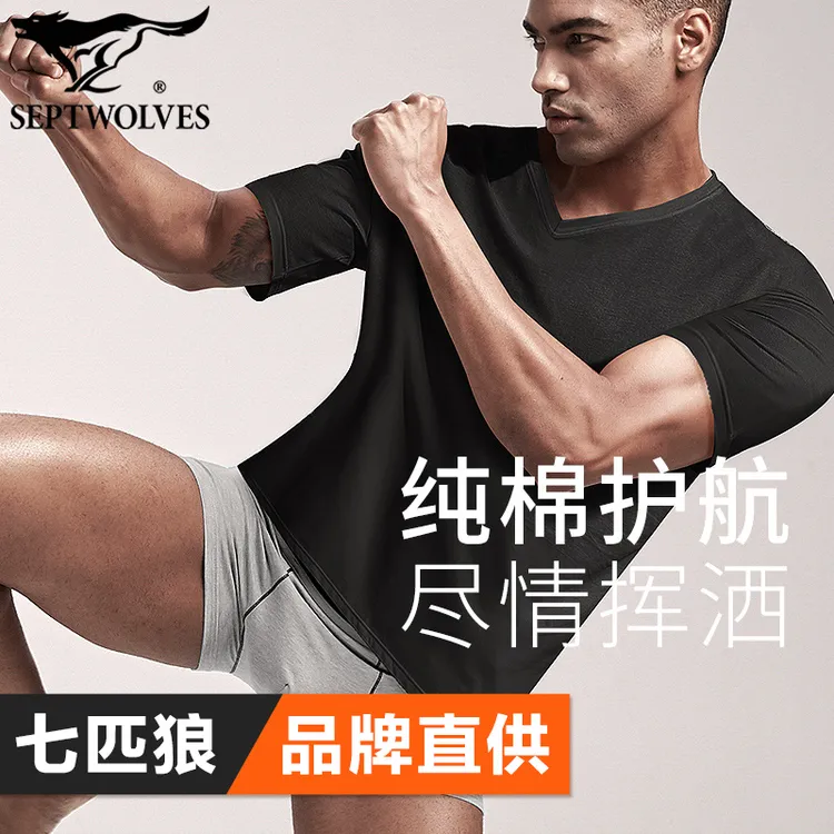 七匹狼纯棉T恤男100%棉短袖V领秋季打底汗衫内搭半袖全棉透气内衣