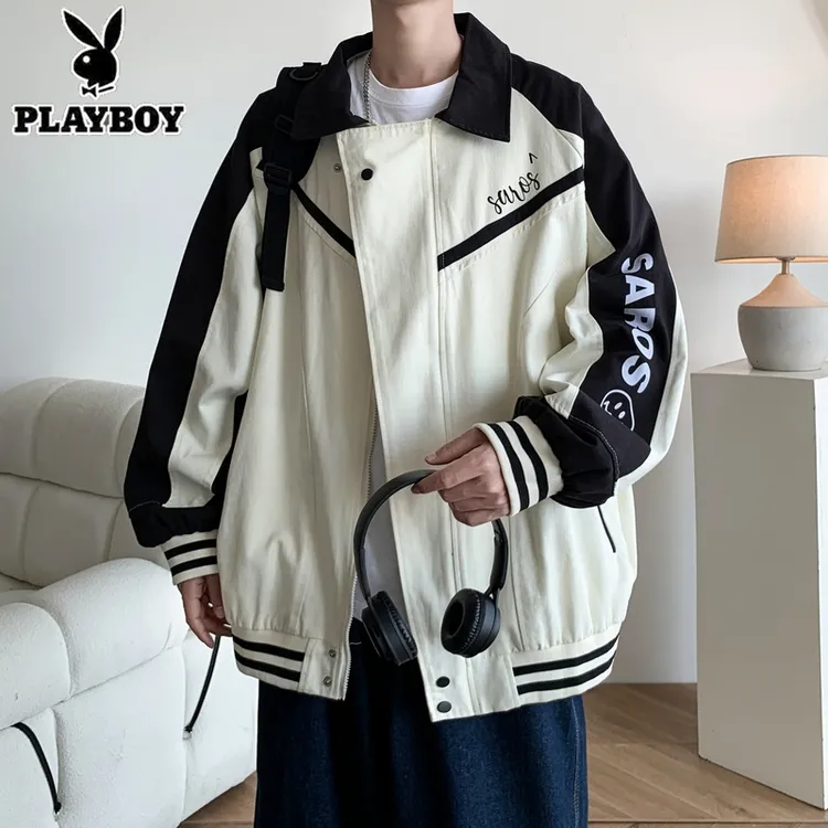 黑白撞色棒球服外套男秋冬美式潮牌复古小众设计宽松百搭工装夹克