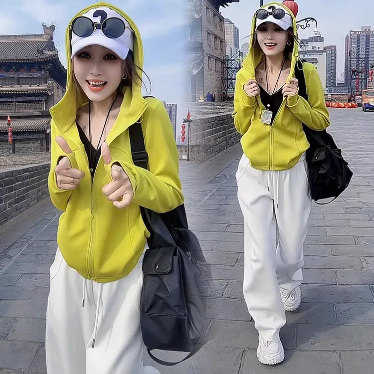 休闲运动套装女2025秋季新款洋气显瘦连帽开衫卫衣阔腿裤两件套潮