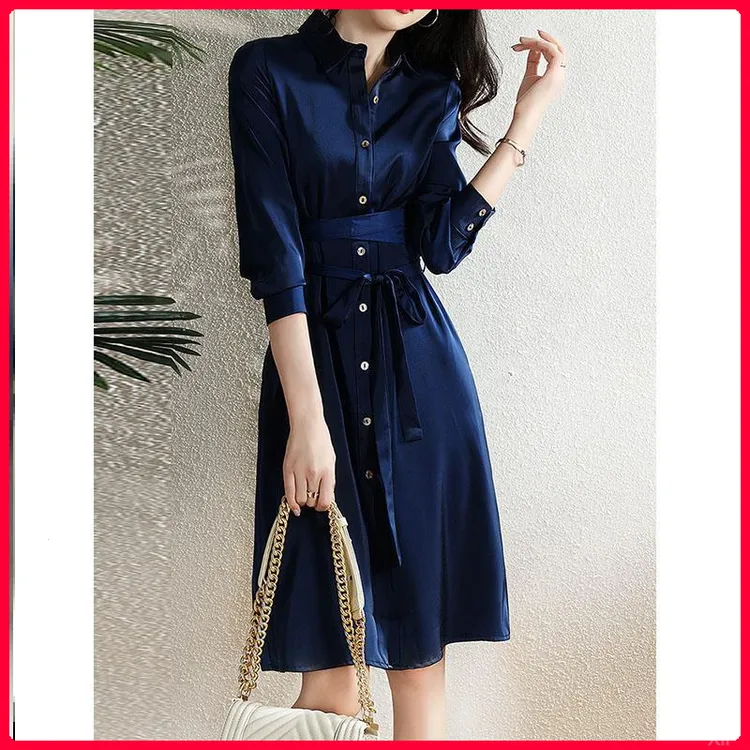 轻奢气质衬衫式洋装女装2025秋季新款法式小个子长袖收腰长裙