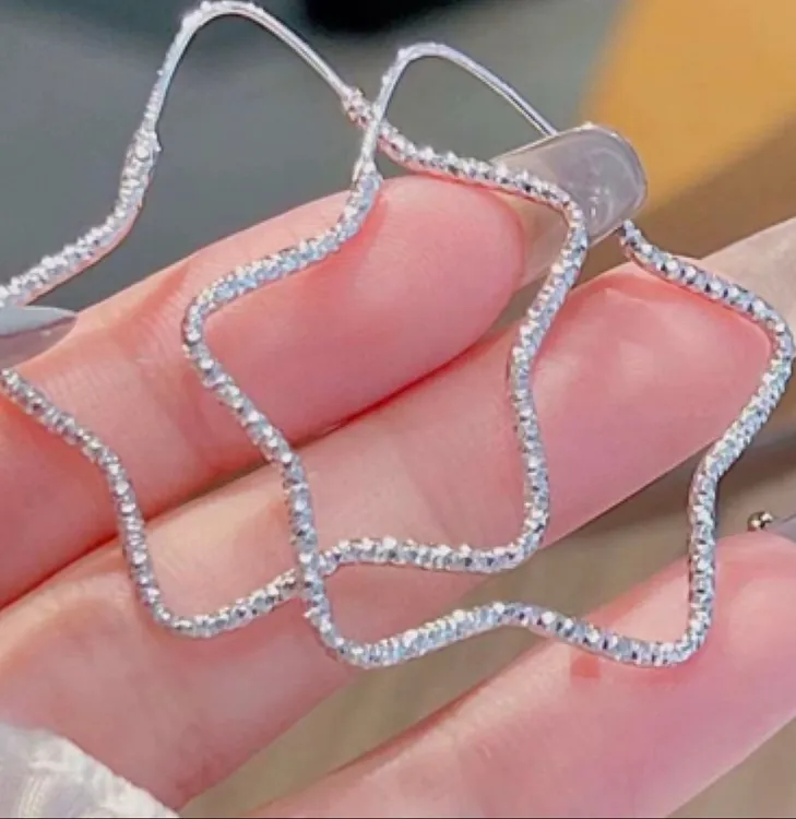 足银耳饰 足银990银车花满天星星星耳圈0250