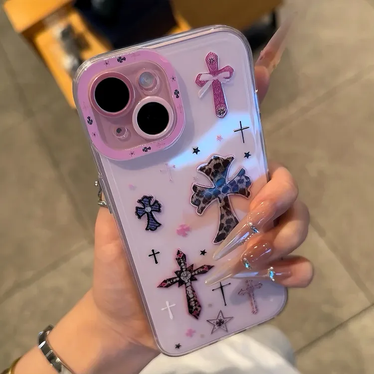 甜酷豹纹克罗心适用苹果16promax手机壳iPhone15华为oppo小米vivo