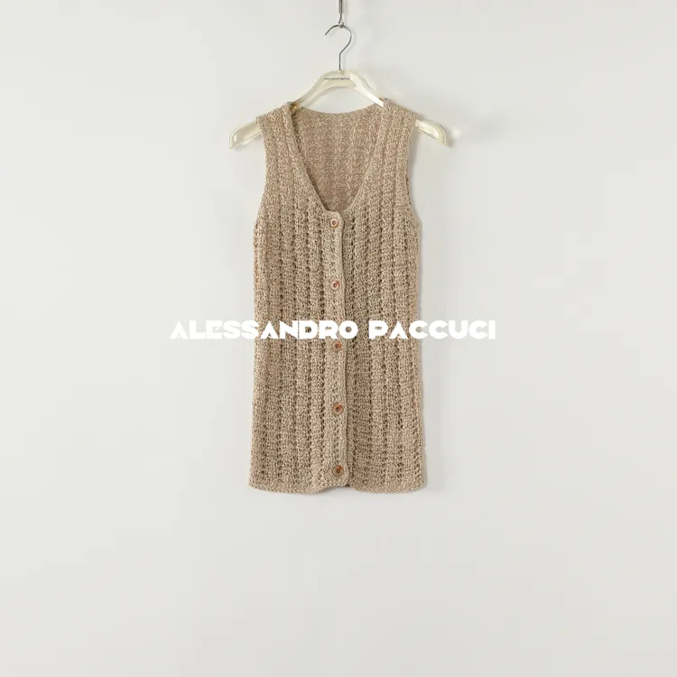 AP洛哥52078SK【虚见】高含棉带子纱镂空无袖时尚百搭开衫背心