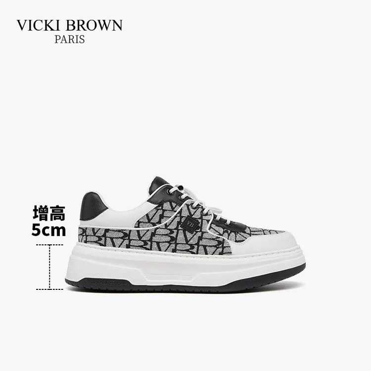 VICKI BROWN秋季时尚休闲鞋厚底皮鞋皮革拼接低帮增高春季男鞋