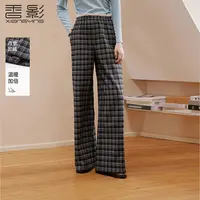 K95W548休闲裤 【加绒】香影慵懒风复古格子裤女冬季新款梨形宽