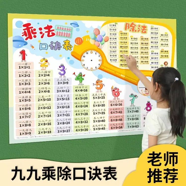 小学生二年级99乘除法数学九九口诀表背诵神器墙贴教具挂图