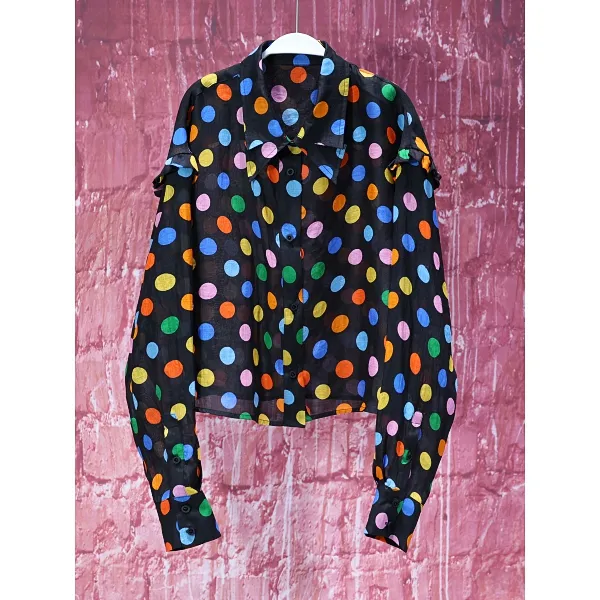 【韩哥女装】夏季冰丝凉感彩色波点印花时尚休闲衬衫8117