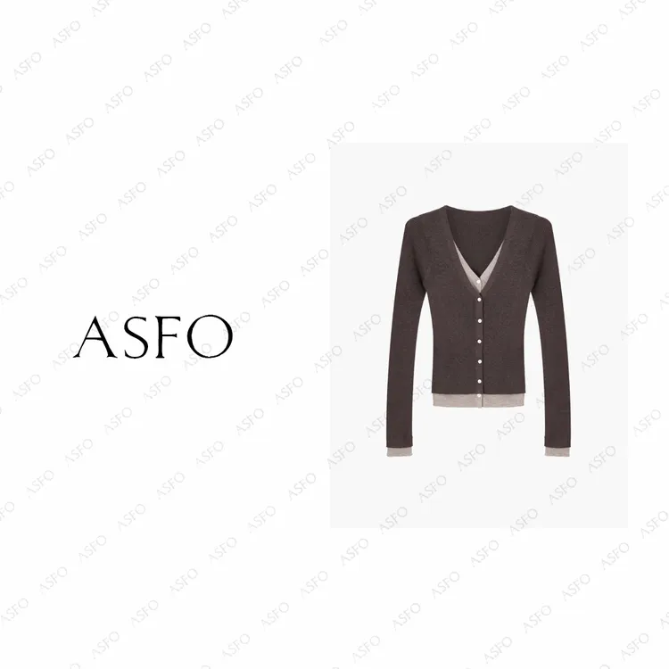 【AS层叠】25新撞色高级修身假两件针织开衫上衣AS25QMZZS04411