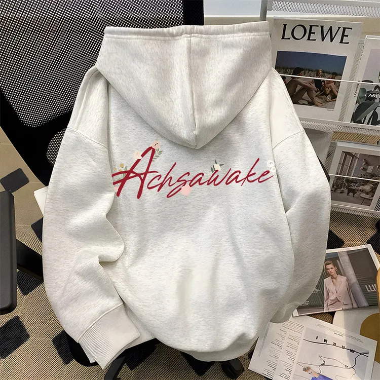 重磅500克加绒加厚连帽卫衣宽松清新小花英文双层帽秋冬潮牌男装R