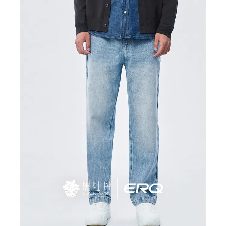 ERQ[松紧腰]907美式宽松牛仔裤男士休闲复古秋季全棉男款做旧直筒