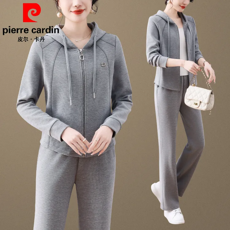 皮尔卡丹百搭时尚洋气运动套装女士2025春秋季新款连帽卫衣跑步服
