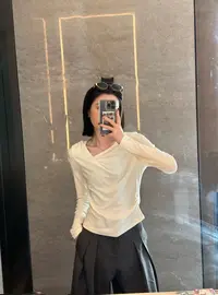 设计感荡领长袖t恤女2025新款秋季修身内搭打底衫斜肩小上衣8128