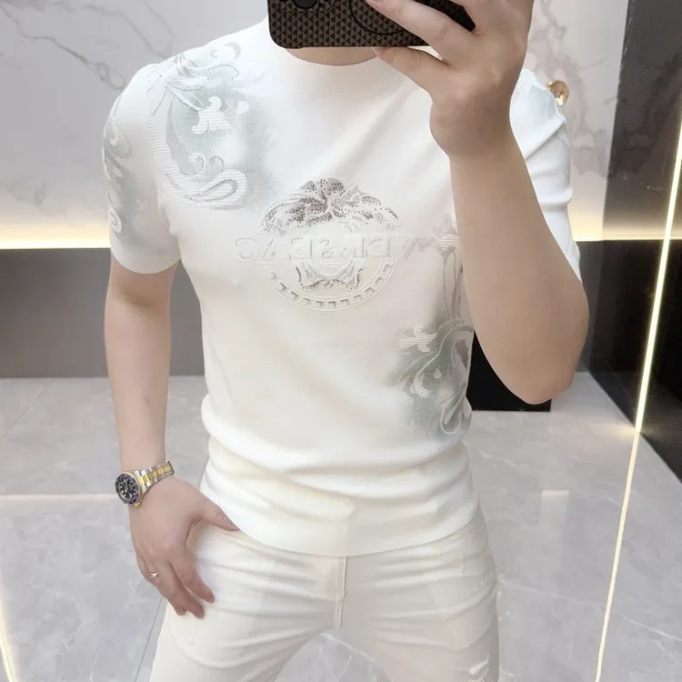 欧货轻奢高品质秋冬半袖针织衫秋季男士针织T恤休闲圆领短袖86111